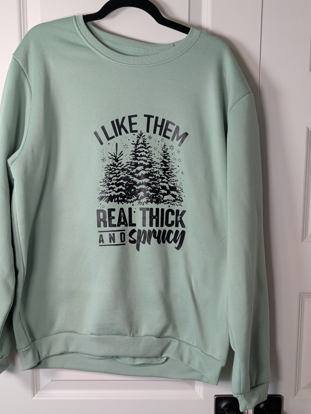 Mint Green Graphic Sweatshirt - I Like Them Real Thick and Sprucy